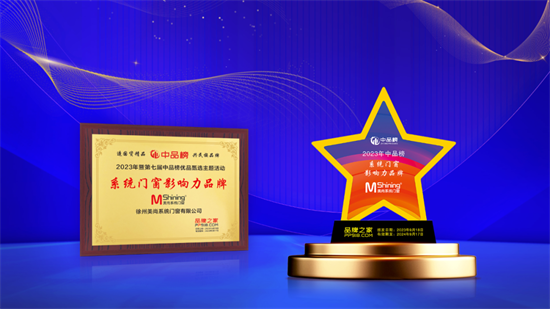 美尚系統門窗榮獲2023年中品榜系統門窗十大品牌